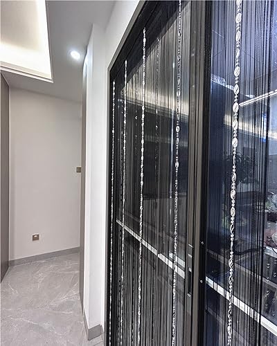 ave split 100cmX200cm Decorative Door String Curtain Beads Wall Panel Fringe Window Room Divider Blind for Wedding Coffee House Restaurant Parts Door Divider Beads Tassel Screen Decoration (black25) - color: Black