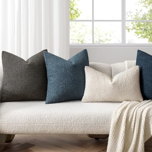 Pack of 2 18x18 Inch Decorative Boucle Throw Pillow Covers Textured Square Pillowcaes Accent Solid Cozy Soft Cushion Covers Home Decor for Sofa Couch Living Room Home Decor,Dark Blue - color: Dark Blue, size: 18" x 18" (Pack of 2)