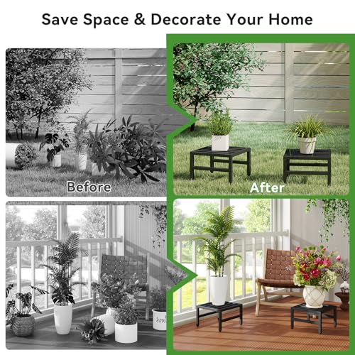 IBUYKE 2 Pack Metal Plant Stand Indoor Outdoor, Heavy Duty Small Flower Pot Stand, Modern Square Plant Shelf Flower Stand for Living Room Patio Balcony Garden, Black TMJ075B-2 - size: 12inch-2 Pack