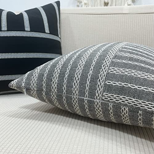 Slow Cow Black and Beige Patchwork Stripe Decorative Throw Pillow Cover Cushion Cover Pillowcase for Sofa Couch Bed Chair 18 x18 Inches - color: Mixd Black, size: 18" x 18" (Pack of 1)