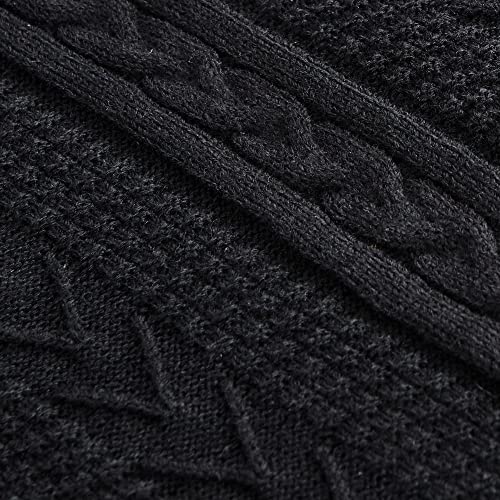 Longhui bedding Black Acrylic Cable Knit Sherpa Throw Blanket - Thick, Soft, Big, Cozy Knitted Fleece Blankets for Couch, Sofa, Bed - Large 60 x 80 Inches Coverlet All Season - color: Black, size: 60"x80", Oversize
