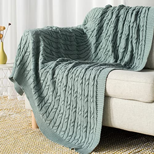 Carriediosa Cable Knit Throw Blanket Soft Textured Lightweight Farmhouse Decorative Throws Summer Knitted Woven Chenille Blankets for Couch Chair Bed Sofa, 60" X 80" Twin Size Sage Green - color: Cable Knit - Sage Green, size: 60" X 80"
