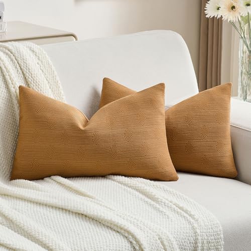 FUTEI Pack of 2 Chenille Decorative Throw Pillow Covers 12x20 Inch,Soft Cozy Striped Geometric Patterns Lumbar Pillow Cases,Modern Home Decor for Couch Bed Living Room,Bronze - color: Bronze, size: 20" x 12" (Pack of 2)