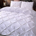Feelyou Queen Duvet Cover Set Pinch Pleated Bedding Sets Pintuck Tufted Microfiber Polyester Luxury Comforter Cover with 2 Pillow Shams White, Solid Geometric Pattern 3 Pieces - color: White, size: Queen