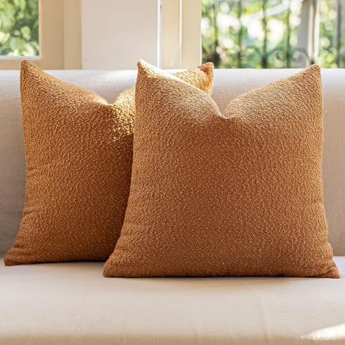 GEEORY Decorative Throw Pillow Covers 26x26 Inch Pack of 2,Textured Boucle Neutral Cushion Cases for Bed Couch Sofa, Accent Mordern Farmhouse & Minimalist Home Decor (Orange) GE04-26 - color: Orange, size: 26" x 26" (Pack of 2)
