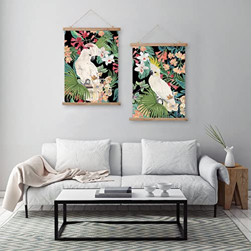 ABoby Vintage Hanging Parrot Posters, Decorative Wall Art Prints, Printed on Linen with Wood Frames, Ready to Hang - color: 2 Pack Parrot