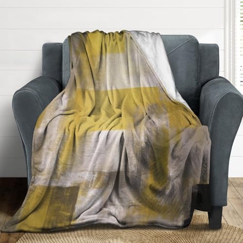 Abstract Gradient Blanket, Modern Fashion Art Yellow Grey Painting Strokes Pattern Soft Warm Cozy Plush Flannel Covers for Livingroom Bedroom Couch Chair Camping Travel Home Decor Tapestry 30x40in - color: Abstract-23, size: 30W" x 40L"