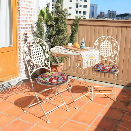LVTXIII Outdoor Bistro Chair Cushions, 15"x15"x4" Round Patio Chair Cushions, All Weather Tufted Seat Cushions for Patio Furniture Use, Set of 2, Flower Bloom - color: Flower Bloom