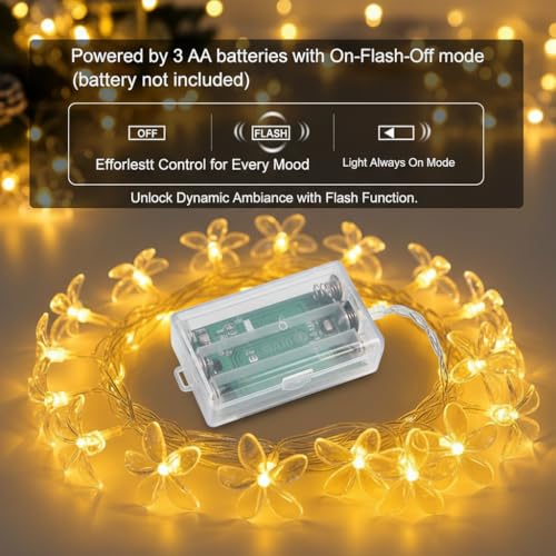 Fielegen 20 LED Cherry Blossom Flower String Lights for Bedroom, 9.84FT Battery Operated Fairy Lights Indoor Decorative Lights for Valentine's Day Home Garden Wedding Party Festival Decor - color: Cherry