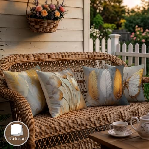 OBSEDE Bohemian Feathered Butterfly Decorative Throw Pillow Covers 18 × 18 in, Set of 4, Couch Cushion Cases Inserts for Sofa Bed Living Room Home Decor, Single Side Print - color: Bohemian Feather Butterfly Design, size: 18" x 18" (Pack of 4)