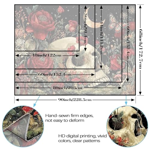 Lifeel Gothic Skull Tapestry, Gothic Hippie Mushroom Flower Aesthetics Moon Tapestries for Room Decor, 36x48 inches - color: Red, size: 48"L x 36"W