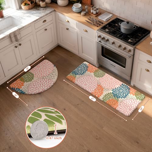 KIMODE Half Circle Kitchen Mats for Floor Cushioned Anti Fatigue,Semi Round Boho Kitchen Rug Sets of 2 Non Slip,Waterproof Padded Kitchen Floor Mat Carpet Decor for Sink Laundry Bathroom,Colorful - color: Colorful, size: 18" x 28"+18" x 47"-0.47 inches