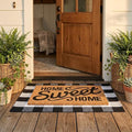 Home Sweet Home Doormat Set, 2-Piece Layered Front Porch Mat Combo, Natural Coir Welcome Mat with Black and White Buffalo Plaid Rug, Farmhouse Outdoor Entryway Decor for Porch, Patio, Home