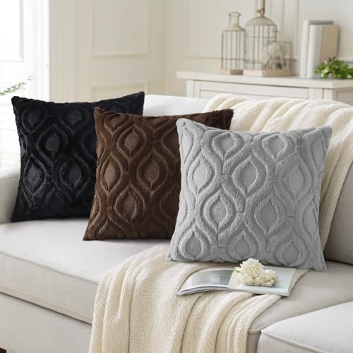 decorUhome Throw Pillow Covers 16x16 Inch Set of 2, Soft Plush Faux Wool Dark Brown Solid Couch Pillow Covers, Accent Farmhouse Neutral Square Pillow Cases for Sofa Bed Living Room - color: Dark Brown, size: 16" x 16" (Pack of 2)