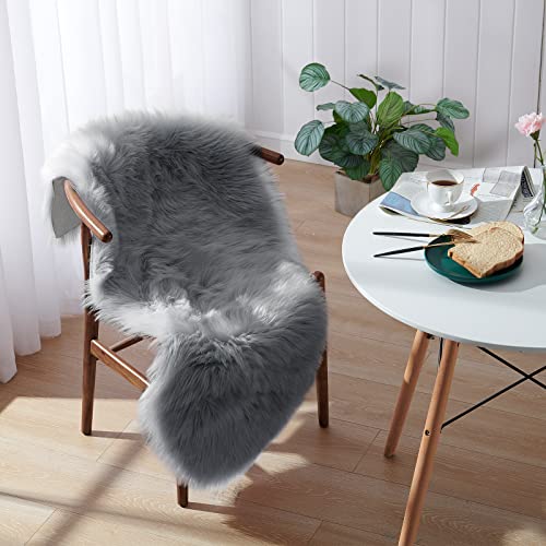 Small Faux Fur Rug, 2x4 ft Ultra Soft Sheepskin Rugs Chair Sofa Cover Seat Pad, Grey Fluffy Shag Rug for Bedroom Nursery Kids Room, Gray Shaggy Rug Fuzzy Plush Floor Carpets, Cute Dorm Home Decor - color: Grey, size: 4' x 2' (Sheepskin)