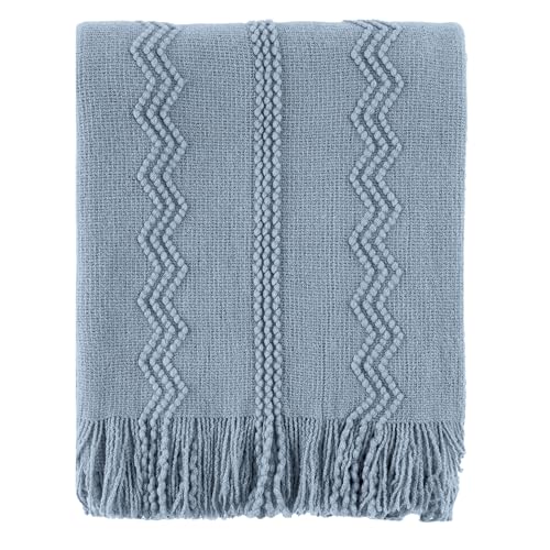 BATTILO HOME Dusty Blue Throw Blanket for Couch, Soft Knit Throws with Tassels for Home Decor, Blue Blankets and Throws for Bed Sofa, 50"x60" - color: Dusty Blue, size: 50 x 60 in.