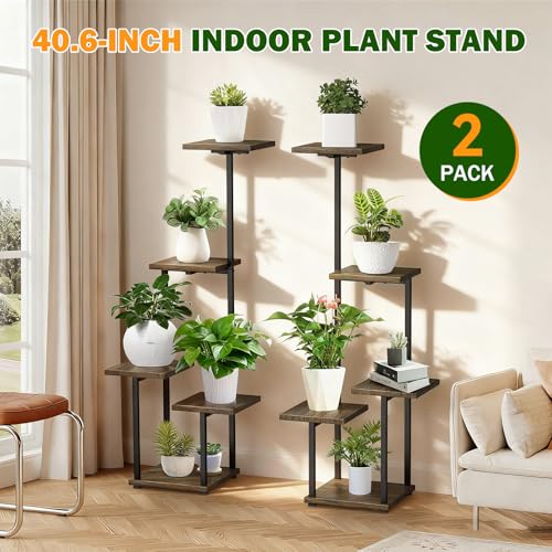2 Packs Plant Stand Indoor Wood Flower Stand for Multiple Plants 40.6 Inch Indoor Plant Shelf 5 Tiered Corner Plant Stand Shelves Plant Rack Display Flower Holder for Living Room Patio Balcony Décor
