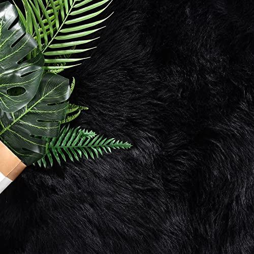 Latepis Black Runner 2x5 Washable Rug Faux Sheepskin Bedroom Rug Soft Fluffy Fur Rugs for Sofa Cover Cushion Room Décor, Runner - color: Black, size: 2' x 5' (Runner)