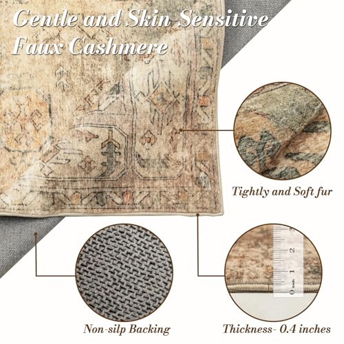 Area Rug 4×6, Vintage Boho Rug,Ultra-Soft Low Pile, Washable, Non Slip,Stain Resistant, Printed Carpet for Living Room Bedrooms Playroom Office Kitchen,Beige/Moss - color: Beige/Moss, size: 4×6