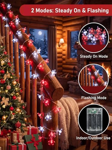 Flower Battery Operated Indoor String Lights 30LED Cherry Blossom Fairy Lights Waterproof Outdoor for Party Birthday Wedding Christmas Valentine's Day Home Decoration Red White - color: Red-White