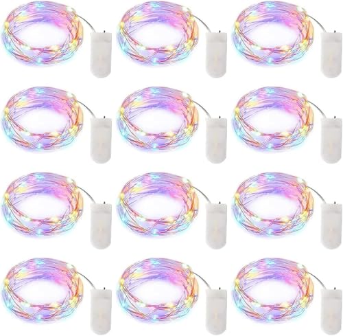 Brightown 12 Pack Easter Day Pastel LED Fairy Lights Battery Operated - Waterproof Silver Wire 7 ft 20 LED Firefly Lights for Easter Day Decor DIY Craft Party Bedroom - color: Pastel, size: 12 Pack