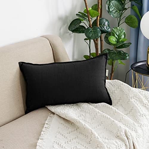 Jeanerlor Cotton Linen Decorative 12"x20" Lumbar Throw Pillow Case Cushion Cover with Twin Needles Stitch on Edge,for Wedding/Party/Gift/Car (30 x 50cm), Black - color: Black, size: 20" x 12" (Pack of 1)
