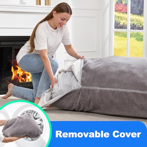 Hobestluk 3 in 1 Bean Bag Chair Giant Bean Bag Chairs for Adults with Chevron Plush Fur Cover Convertible Bean Bag Floor Cushion with Machine Washable Cover for Living Room (Plush Grey) - color: Soft Grey