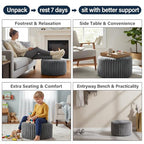 Tiita Round Stuffed Pouf Ottoman, Stripe Faux Fur Poufs with Foam Chunk Filling, Furry and Fluffy Pouf 21×21×12 inch Foot Stool Storage Ottoman,Puff Office Foot Rest for Couch Living Room, Grey - color: Striped Round Grey