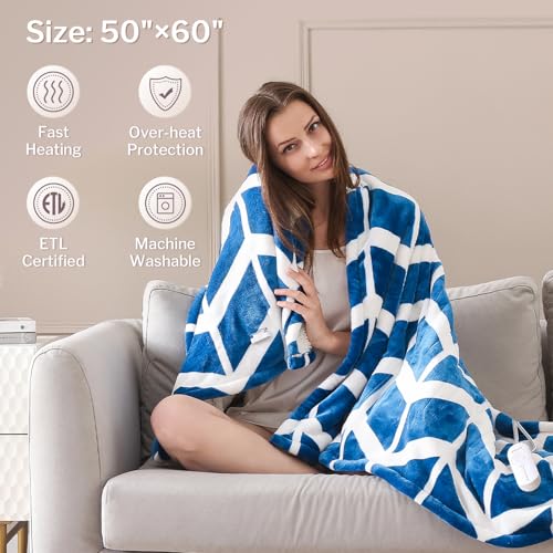 VENTIMI Electric Blanket Heated Throw, 50" x 60" Heated Blanket with 5 Heat Levels & 3 Hours Auto Off, Fast Heating Blankets with ETL & FCC Certification, Navy - color: Navy, size: Throw