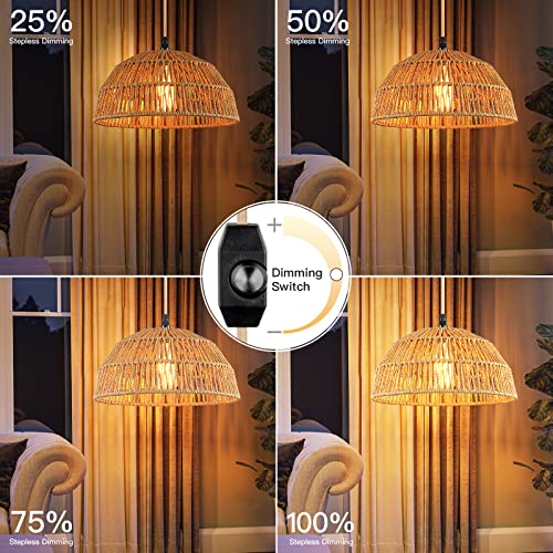 Plug in Pendant Light, Farmhouse Hanging Chandelier Lights with 15ft Golden Cotton Cord, Ceiling Lamp with Dimmable Switch, for Kitchen Island Living Room-2 Pack (Bulb & 4 Swag Hooks Included) - color: Rattan 11.8"-2PK