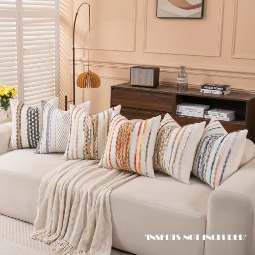 Boho Striped Throw Pillow Covers 18x18 Inch Set of 2 Farmhouse Square Decorative Pillow Covers Chenille Tufted Accent Neutral Pillowcase Black White Cushion Cover for Livingroom Couch Sofa Bed - color: Black White