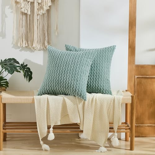 GAWAMAY Decorative Throw Pillow Covers 24x24 Inch Set of 2 for Living Room Couch Bed Sofa, Farmhouse Square Cushion Cover Soft Striped Corduroy Pillow Cases Boho Accent Home Decor (60x60cm) Aqua Blue - color: Aqua Blue, size: 24" x 24" (Pack of 2)