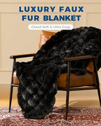Ultra Soft Cozy Faux Fur Throw Blanket, Fuzzy Plush Thick Bubble Blanket, Oversize Luxury Fluffy Blanket for Couch, Bed, and Living Room, 60x80 Inches, Black - color: Black, size: Twin