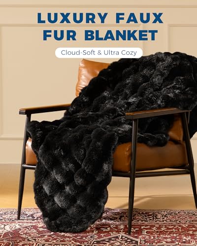 Ultra Soft Cozy Faux Fur Throw Blanket, Fuzzy Plush Thick Bubble Blanket, Oversize Luxury Fluffy Blanket for Couch, Bed, and Living Room, 60x80 Inches, Black - color: Black, size: Twin