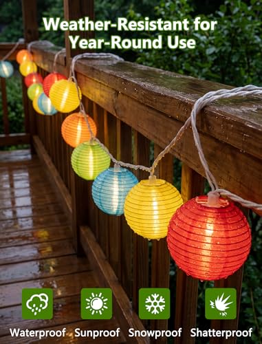 8.5Ft Lantern String Lights Plug in, Spring Outdoor Decor Fairy Lights with 10 LED Multicolor Lanterns, Waterproof Hanging Patio Lights for Summer Hawaiian Camping Tent Holiday Party Garden - color: Multicolor Lantern