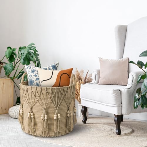 Blanket Basket for Living Room Decor Storage Basket for Toy Organizer Boho Decor Baskets for Modern Farmhouse Decor Small Laundry Basket for Bedroom and Laundry Room Organization,Natural - color: Natural