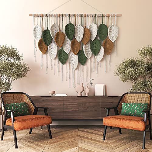 KHOYIME Large Macrame Wall Hanging Boho Woven Tapestry, Chic Home Decor Modern Bohemian Handmade Leaf Feather Wall Art Decorations for Apartment Dorm Living Room Bedroom Nursery Backdrop 39"W X 29.5"L - color: 39"W x 29.5"L