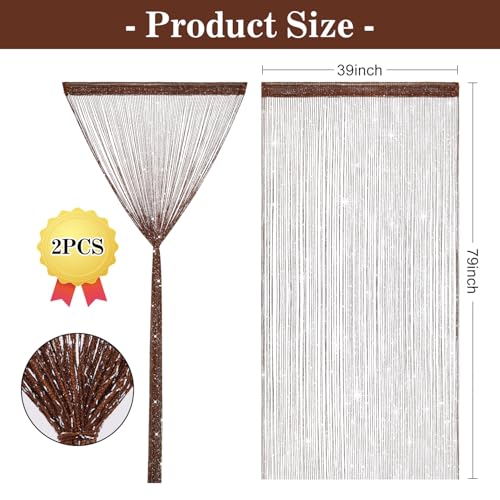 2 Pack 39 x 79 Inch String Curtains for Doorway, Home Decor Sequin Glitter String Curtain Boho Doors Tassel for Windows, Closet, Living Room, Bedroom, Hallway, Party (Brown) - color: Brown