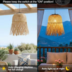 Livinlarge Bamboo Woven Outdoor Chandelier Small Hanging Rattan Solar Pendant Lights Modern Retro Boho Pendant for Gazebo Yard Porch Patio Garden Backyard Decor（1 Pack） - style: Rattan Pendant Lights