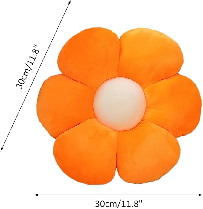 lannery Flower Plush Throw Pillows, Flower Floor Pillow Seating Cushion Toy for Reading, Room, Watching TV (11.8", Orange)