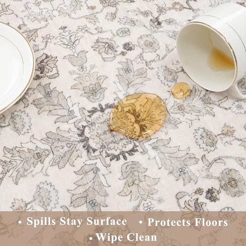 4-Piece Kitchen Rug Set with Runner – Washable Non-Slip Floor Mats for Sink, Entryway, Hallway, Bathroom – Soft Low-Pile Thin Boho Floral Rugs,Kitchen Decor (Beige, 2x3+2x4+2x5+2x6) - color: Beige, size: 2'x3'+2'x4'+2'x5'+2'x6' (Rectangular)