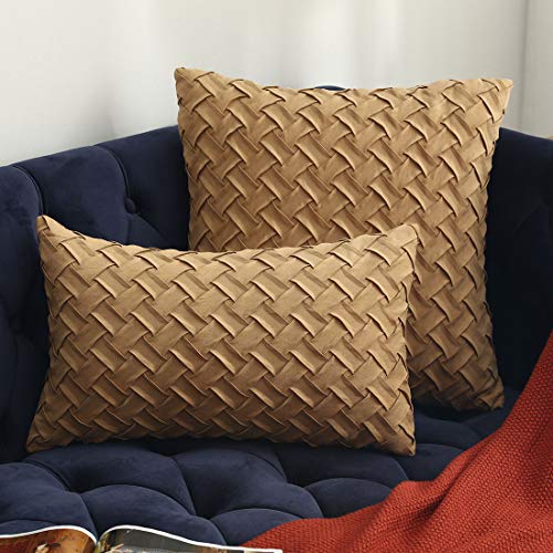 vctops Boho Basket Weave Pattern Decorative Throw Pillow Cover Super Soft Suede Solid Square Accent Cushion Case for Couch Sofa Car (Champagne,18"x18") - color: Champagne, size: 18" x 18" (Pack of 1)