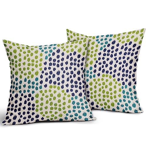 Blue Green Teal Pillow Covers 16x16 Set of 2 Boho Dot Print Summer Decorative Throw Pillows Outdoor Modern Art Trendy Pillowcase Holiday Cushion Cover Linen Pillow Case Decor for Home Sofa Couch Bed - color: Blue Green Teal Dots, size: 16" x 16" (Pack of