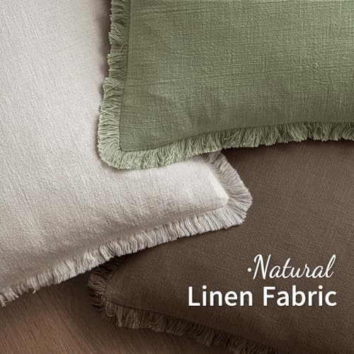MIULEE Decorative Throw Pillow Covers Neutral Linen Fringe Throw Pillows Set of 2 Chocolate Brown Boho Farmhouse Cushion Covers with Tassels for Couch Sofa Bed Living Room Spring Decor 18x18 Inch - color: Chocolate Brown, size: 18" x 18" (Pack of 2)
