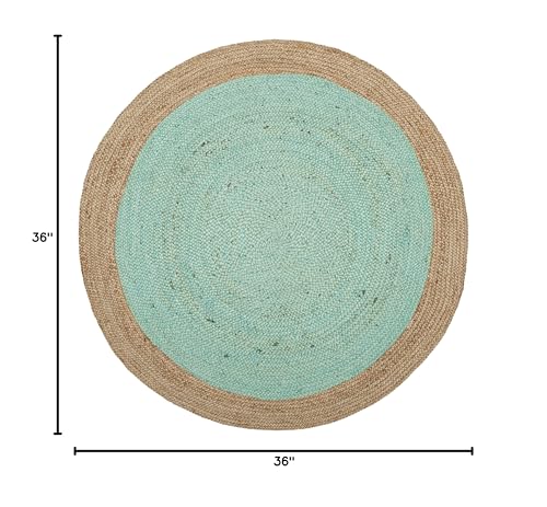 SAFAVIEH Area Rug 3' Round - Natural Fiber Collection - Aqua Blue & Natural Brown, Handmade Jute, Braided Border Design (NF801A) - color: Aqua/Natural, size: 3' (Round)