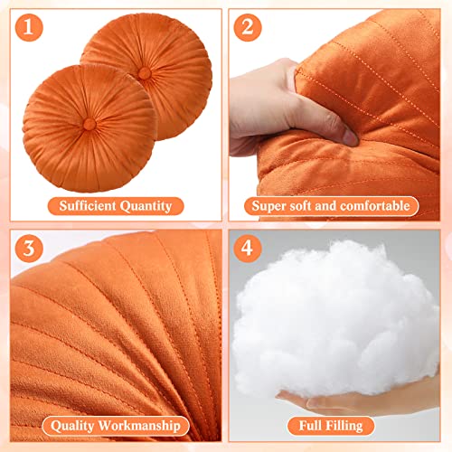 Namalu 2 Pcs Round Throw Pillow 13.8 Inch Decorative Round Velvet Floor Pillows Pumpkin Throw Pillows with Center Button for Thanksgiving Home Decor Living Room Sofa Couch Bed Chair (Burnt Orange) - color: Orange