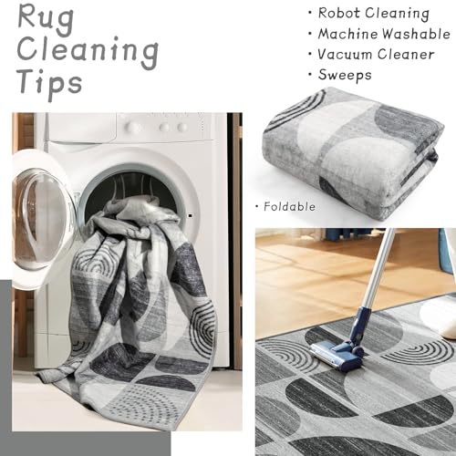 MUJOO Small Rug Washable,Boho Area Rugs for Entryway Bathroom Entry Entrance Bedroom Kitchen,Front Door Mat Throw Carpet Non Slip Indoor Soft Modern Abstract 2x3 Black and Grey - color: Black and Grey, size: 2' x 3' (Rectangular)