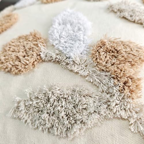 Andreannie Pack of 2 Boho Tufting Throw Pillow Cover Embroidered Textured Cushion Cover with Tassels Soft Home Decororative for Couch Sofa 18x18 inch (Leaves) - color: Leaves
