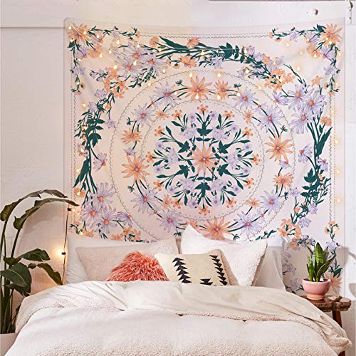 Simpkeely Mandala Floral Medallion Tapestry, Sketched Clara Flower Plant Boho Wall Hanging, Bohemian Tapestries for Bedroom Living Room Dorm Home Décor 59.1 x 80 Inches (Pink) - color: Pink, size: 80"L x 59.1"W