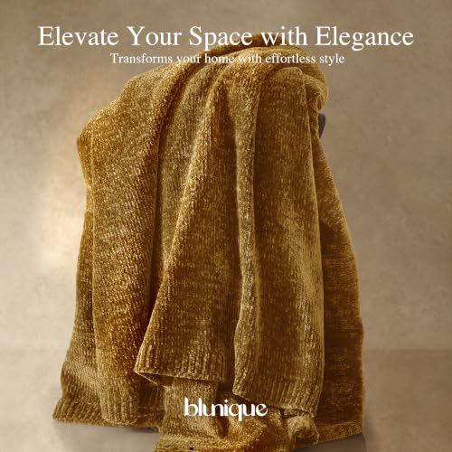 Chenille Throw Blanket for Couch, Cozy Soft Blanket Twin Lightweight Decorative Throw for Living Room Sofa Chair, Stylish Home Decor, Ideal for Gifting, Yellow 60"x80" - color: Yellow, size: Twin